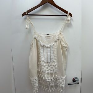 Elie Tahari XL Thelma Embroidered Beaded Lace Blouse in Ivory